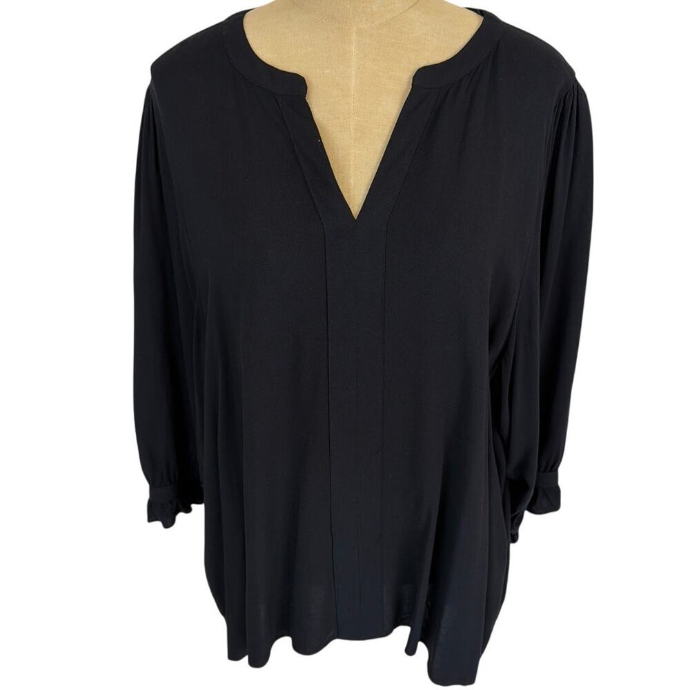 NWT Soya Concept Black V Neck Ruffle Cuff Sleeve Hi Low Blouse Size XS